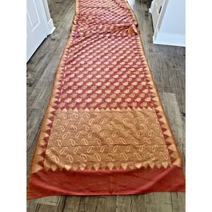 Indian WOMENS PRE-OWNED VINTAGE ORANGE‎ SILK BANARASI SAREE SARI FABRIC/CRAFTS